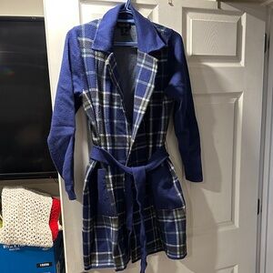 Rachel Zoe Navy and White Plaid Cardigan